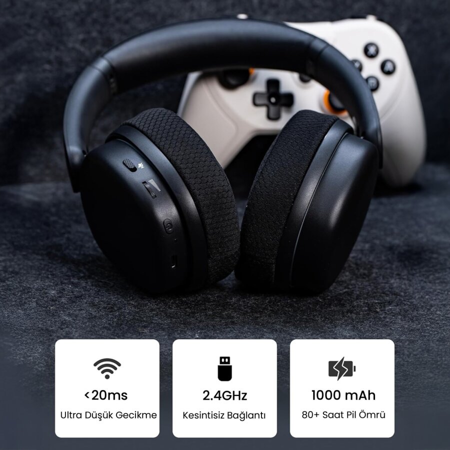 Aula G7 PRO Tri Mode Kablosuz RGB Gaming Mikrofonlu Oyuncu Kulaklığı 7.1 Surround Ses 40mm Driver Düşük Gecikme E-Spor Kulaklık Siyah - 3