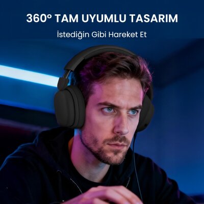 Aula G7 PRO Tri Mode Kablosuz RGB Gaming Mikrofonlu Oyuncu Kulaklığı 7.1 Surround Ses 40mm Driver Düşük Gecikme E-Spor Kulaklık Siyah - 5