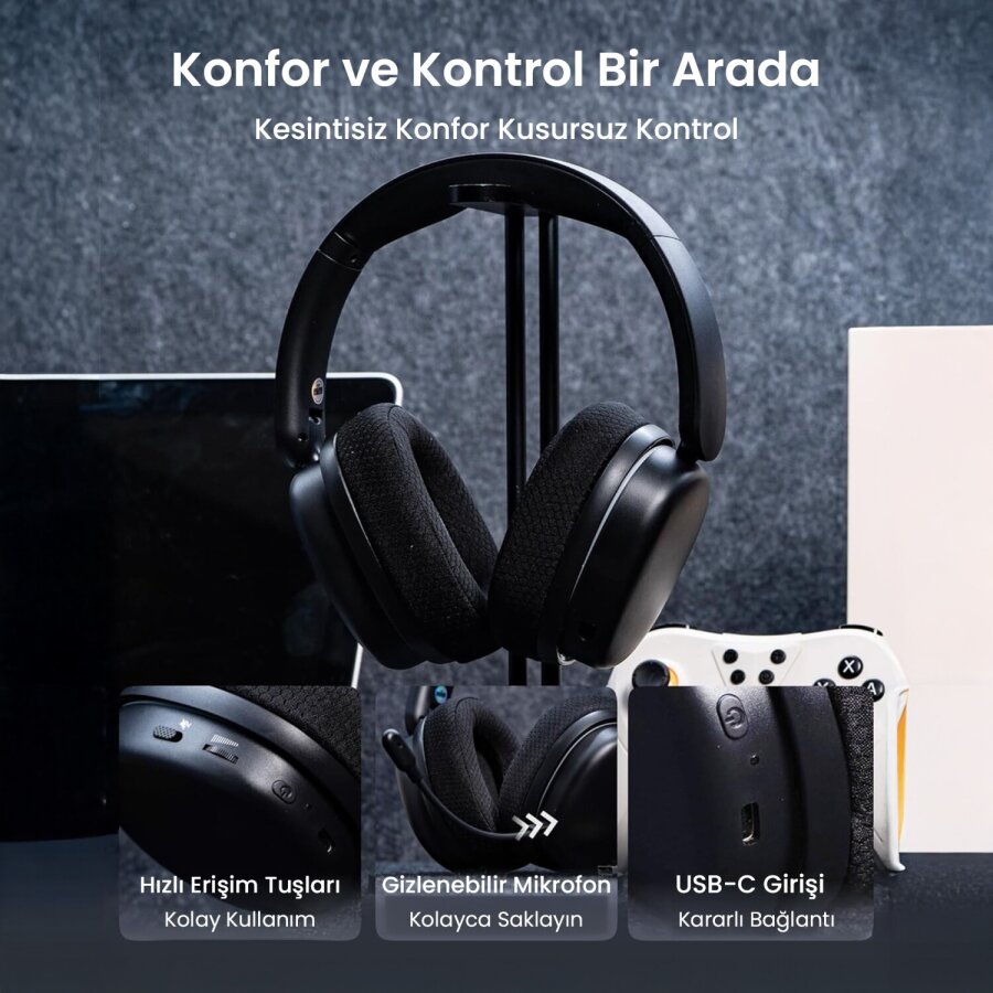 Aula G7 PRO Tri Mode Kablosuz RGB Gaming Mikrofonlu Oyuncu Kulaklığı 7.1 Surround Ses 40mm Driver Düşük Gecikme E-Spor Kulaklık Siyah - 7