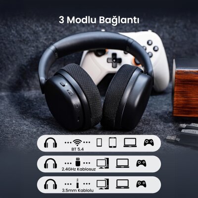 Aula G7 PRO Tri Mode Kablosuz RGB Gaming Mikrofonlu Oyuncu Kulaklığı 7.1 Surround Ses 40mm Driver Düşük Gecikme E-Spor Kulaklık Siyah - 8