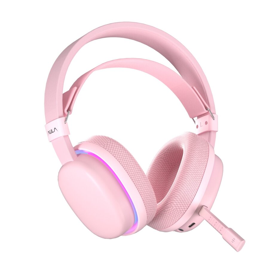 Aula G7 Tri Mode Kablosuz RGB Gaming 40mm Driver Gürültü Engelleyici Mikrofonlu E-Spor Oyuncu Kulaklığı Pembe - 8