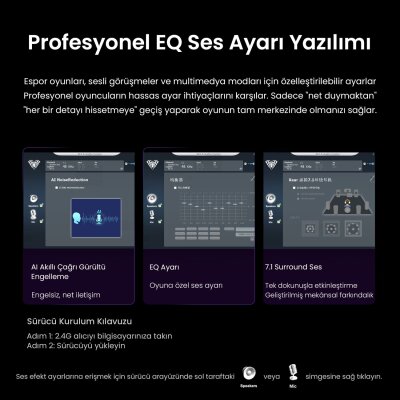 Aula G7 Tri Mode Kablosuz RGB Gaming 40mm Driver Gürültü Engelleyici Mikrofonlu E-Spor Oyuncu Kulaklığı Siyah - 5