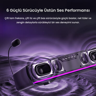 Aula GS6 PRO 10W RGB Bluetooth USB Kablolu Soundbar Hoparlör Player Özellikli Oyuncu Speaker Gaming Siyah - 2