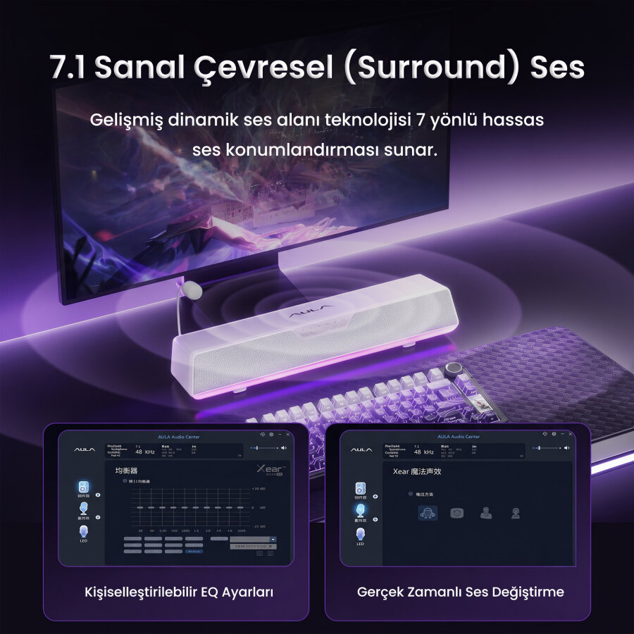 Aula GS6 PRO 10W RGB Bluetooth USB Kablolu Soundbar Hoparlör Player Özellikli Oyuncu Speaker Gaming Siyah - 4