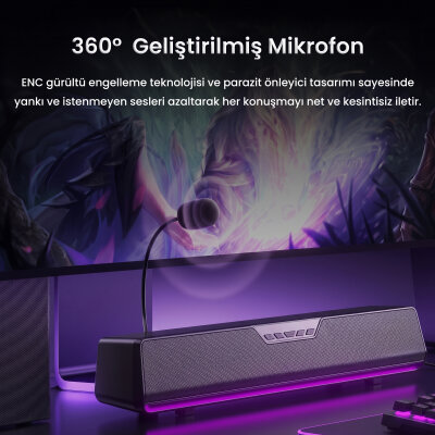 Aula GS6 PRO 10W RGB Bluetooth USB Kablolu Soundbar Hoparlör Player Özellikli Oyuncu Speaker Gaming Siyah - 5