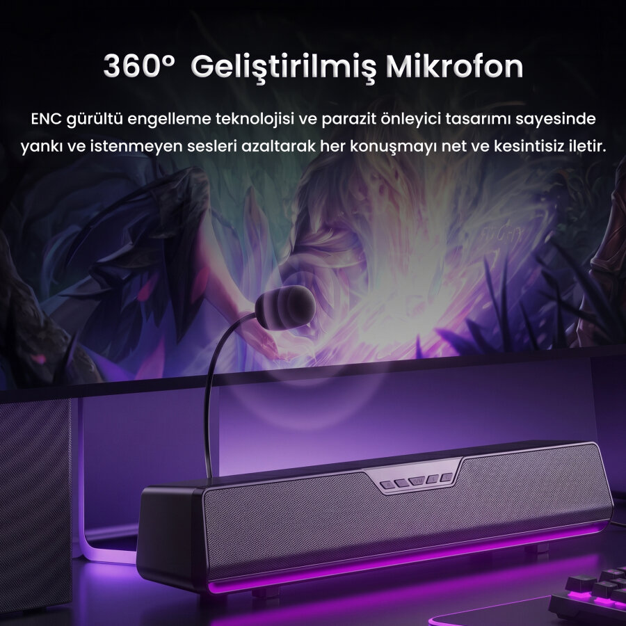Aula GS6 PRO 10W RGB Bluetooth USB Kablolu Soundbar Hoparlör Player Özellikli Oyuncu Speaker Gaming Siyah - 5