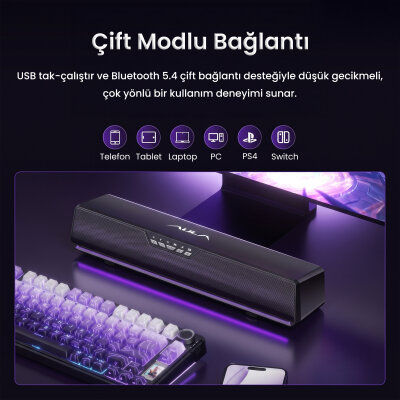 Aula GS6 PRO 10W RGB Bluetooth USB Kablolu Soundbar Hoparlör Player Özellikli Oyuncu Speaker Gaming Siyah - 7