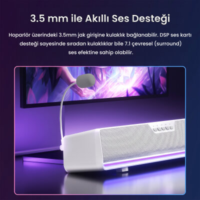 Aula GS6 PRO 10W RGB Bluetooth USB Kablolu Soundbar Hoparlör Player Özellikli Oyuncu Speaker Gaming Siyah - 8