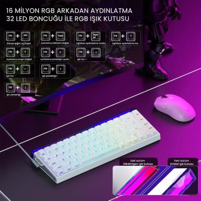 Aula Hero 68 HE Manyetik Klavye Rapid Trigger Black King Switch 8000Hz RGB Neon TKL Hot Swap Oyuncu Klavyesi Desenli Beyaz - 4