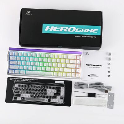 Aula Hero 68 HE Manyetik Klavye Rapid Trigger Black King Switch 8000Hz RGB Neon TKL Hot Swap Oyuncu Klavyesi Desenli Beyaz - 9