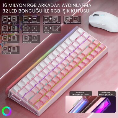 Aula Hero 68 HE Manyetik Klavye Rapid Trigger Black King Switch 8000Hz RGB Neon TKL Hot Swap Oyuncu Klavyesi Pembe - 4
