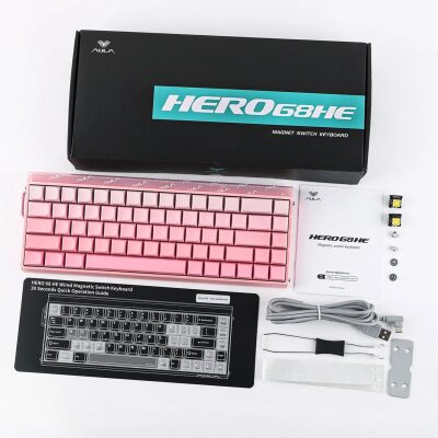 Aula Hero 68 HE Manyetik Klavye Rapid Trigger Black King Switch 8000Hz RGB Neon TKL Hot Swap Oyuncu Klavyesi Pembe - 9