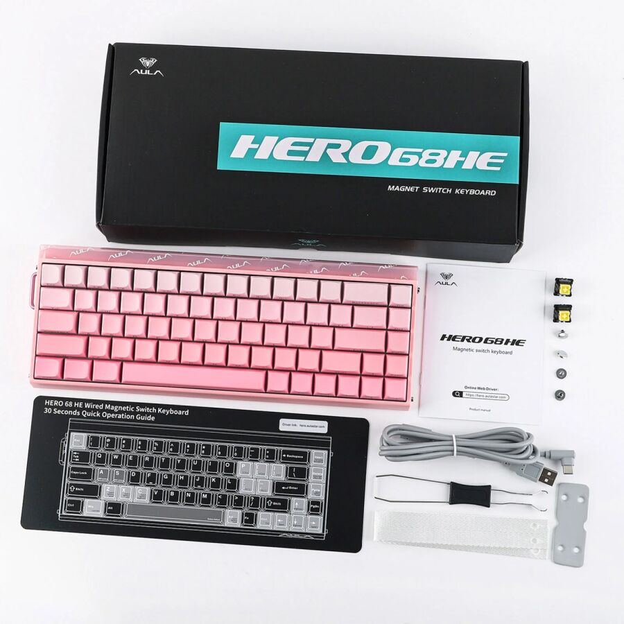 Aula Hero 68 HE Manyetik Klavye Rapid Trigger Black King Switch 8000Hz RGB Neon TKL Hot Swap Oyuncu Klavyesi Pembe - 9