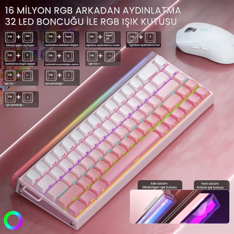 Aula Hero 68 HE Manyetik Klavye Rapid Trigger Black King Switch 8000Hz RGB Neon TKL Hot Swap Oyuncu Klavyesi Pembe - 4