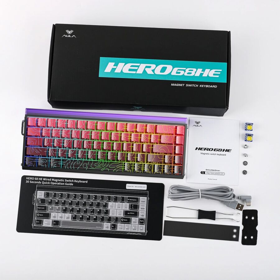 Aula Hero 68 HE Manyetik Klavye Rapid Trigger Dragon King Switch 8000Hz RGB Neon TKL Hot Swap Oyuncu Klavyesi Kırmızı - 9