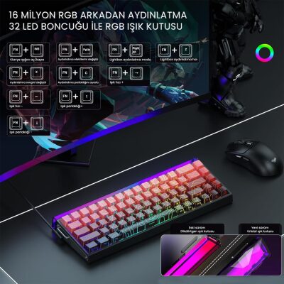 Aula Hero 68 HE Manyetik Klavye Rapid Trigger Dragon King Switch 8000Hz RGB Neon TKL Hot Swap Oyuncu Klavyesi Kırmızı - 4