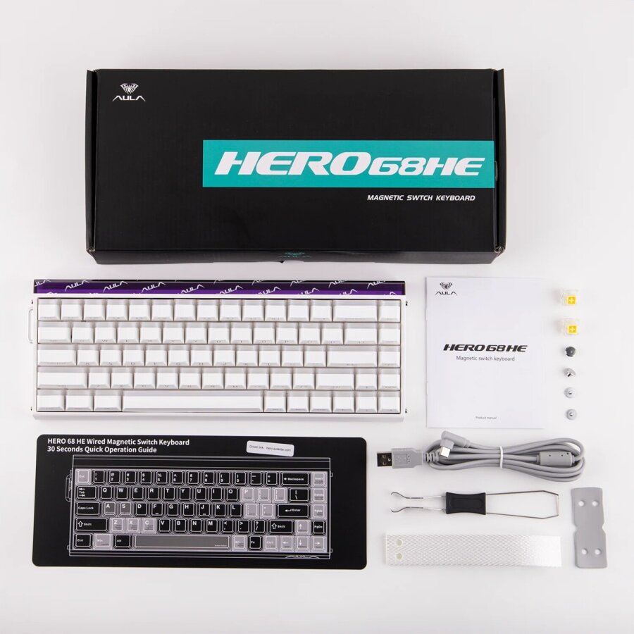 Aula Hero 68 HE Manyetik Klavye Rapid Trigger Jade King Switch 8000Hz RGB Neon TKL Hot Swap Oyuncu Klavyesi Beyaz - 9