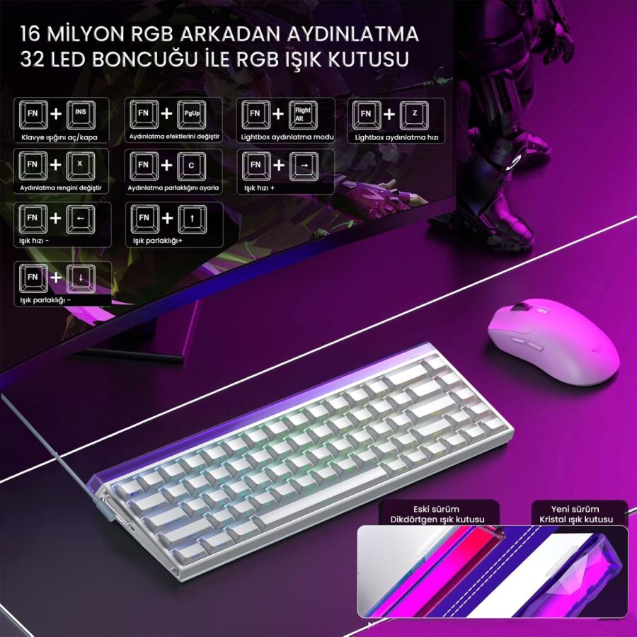 Aula Hero 68 HE Manyetik Klavye Rapid Trigger Jade King Switch 8000Hz RGB Neon TKL Hot Swap Oyuncu Klavyesi Beyaz - 4