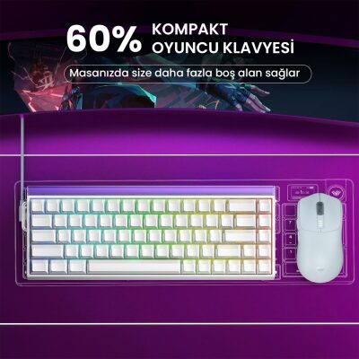 Aula Hero 68 HE Manyetik Klavye Rapid Trigger Jade King Switch 8000Hz RGB Neon TKL Hot Swap Oyuncu Klavyesi Beyaz - 8