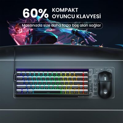 Aula Hero 68 HE Manyetik Klavye Rapid Trigger Jade King Switch 8000Hz RGB Neon TKL Hot Swap Oyuncu Klavyesi Siyah - 8