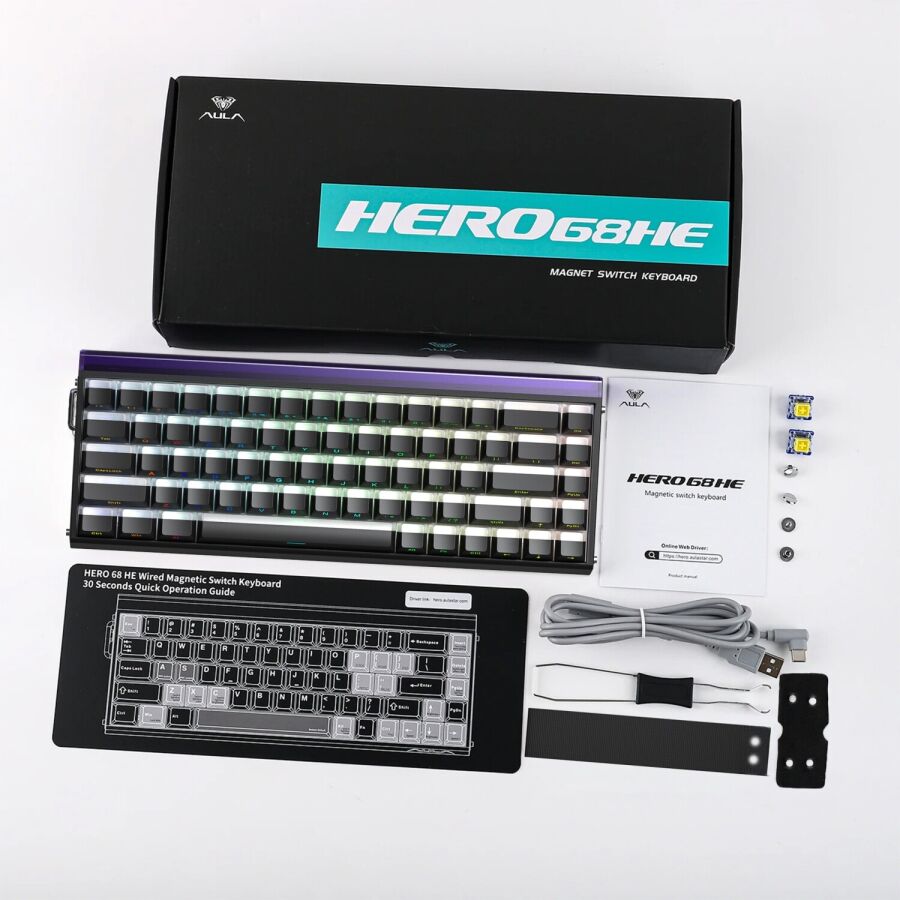 Aula Hero 68 HE Manyetik Klavye Rapid Trigger Jade King Switch 8000Hz RGB Neon TKL Hot Swap Oyuncu Klavyesi Siyah - 9