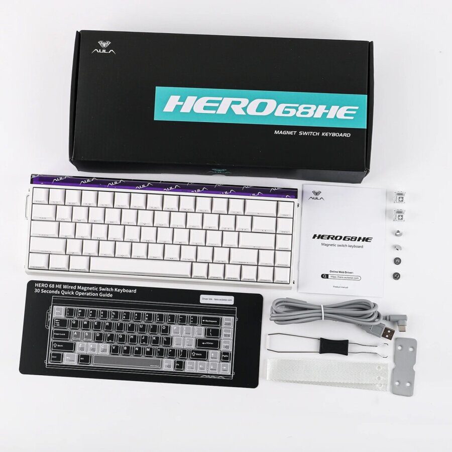 Aula Hero 68 HE Manyetik Klavye Rapid Trigger Meteor Switch 8000Hz RGB Neon TKL Hot Swap Oyuncu Klavyesi Beyaz - 8