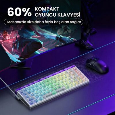 Aula Hero 68 He Manyetik Klavye Rapid Trigger Silver Switch 8000Hz RGB Neon TKL Hot Swap Oyuncu Klavyesi Şeffaf - 7