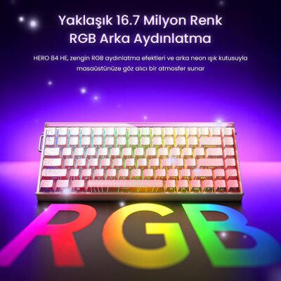 Aula Hero 84 He Manyetik Klavye Rapid Trigger Black King Switch 8000Hz RGB Neon TKL Hot Swap Oyuncu Klavyesi Beyaz - 5