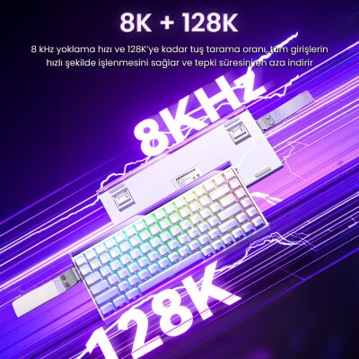 Aula Hero 84 He Manyetik Klavye Rapid Trigger Black King Switch 8000Hz RGB Neon TKL Hot Swap Oyuncu Klavyesi Beyaz - 6