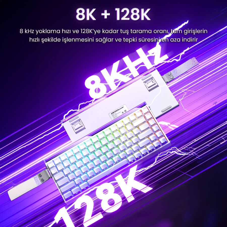 Aula Hero 84 He Manyetik Klavye Rapid Trigger Black King Switch 8000Hz RGB Neon TKL Hot Swap Oyuncu Klavyesi Beyaz - 6