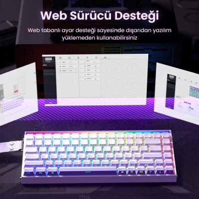 Aula Hero 84 He Manyetik Klavye Rapid Trigger Dragon King Switch 8000Hz RGB Neon TKL Hot Swap Oyuncu Klavyesi Pembe - 3