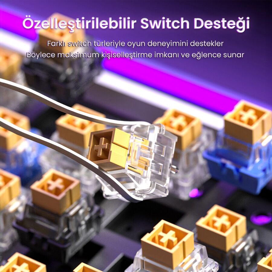 Aula Hero 84 He Manyetik Klavye Rapid Trigger Jade King Switch 8000Hz RGB Neon TKL Hot Swap Oyuncu Klavyesi Mor - 7