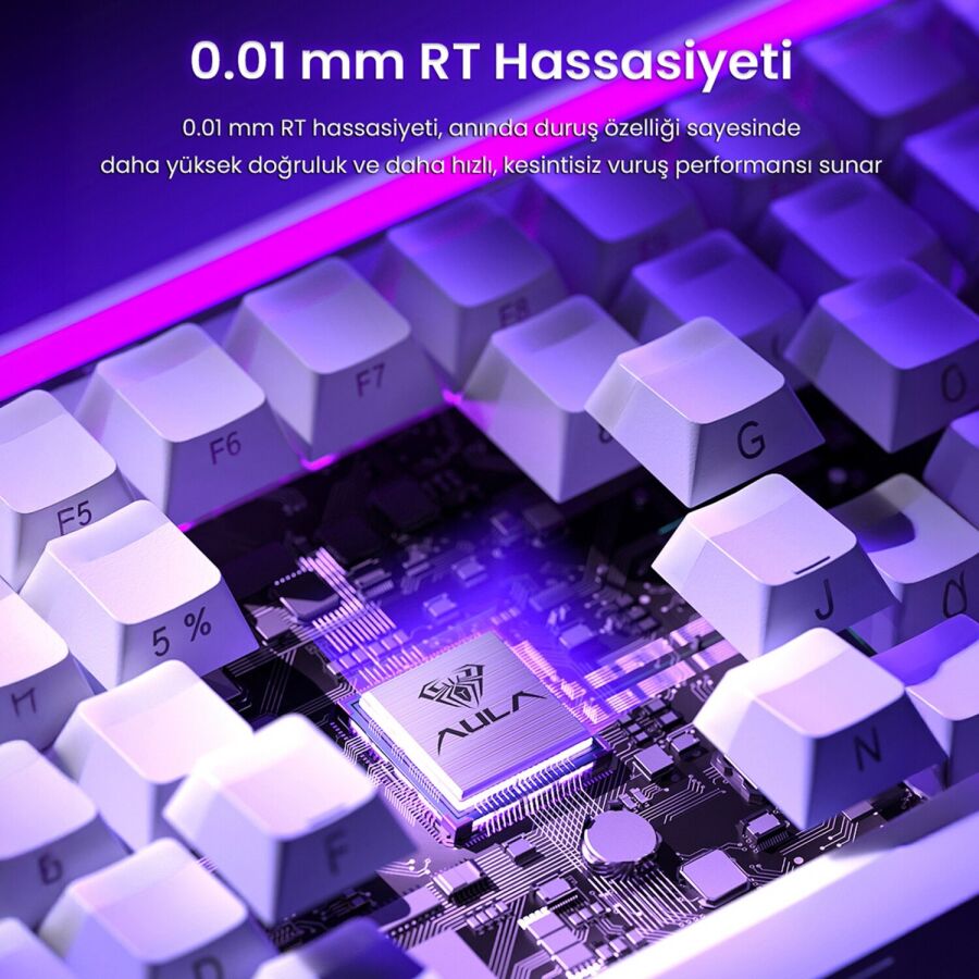 Aula Hero 84 He Manyetik Klavye Rapid Trigger Jade King Switch 8000Hz RGB Neon TKL Hot Swap Oyuncu Klavyesi Mor - 4