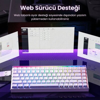 Aula Hero 84 HE Manyetik Mekanik Klavye Rapid Trigger 8000Hz RGB TKL Hot Swap Black King Switch Oyuncu Klavyesi Desenli Beyaz - 2