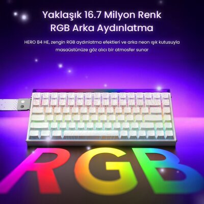 Aula Hero 84 HE Manyetik Mekanik Klavye Rapid Trigger 8000Hz RGB TKL Hot Swap Black King Switch Oyuncu Klavyesi Desenli Beyaz - 4