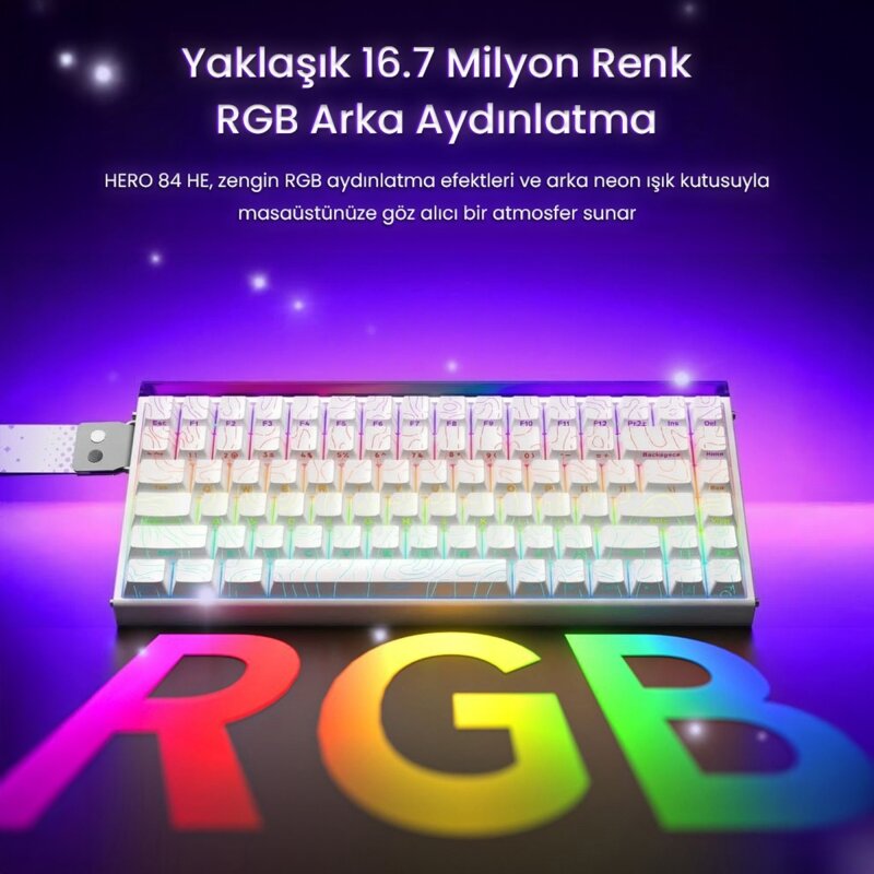 Aula Hero 84 HE Manyetik Mekanik Klavye Rapid Trigger 8000Hz RGB TKL Hot Swap Black King Switch Oyuncu Klavyesi Desenli Beyaz - 4