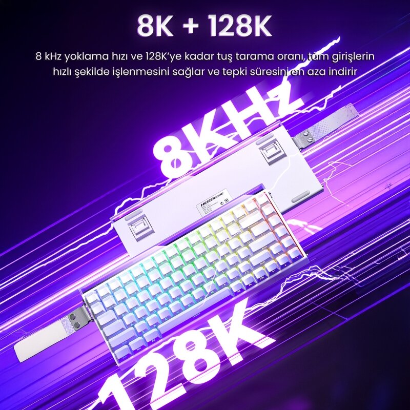 Aula Hero 84 HE Manyetik Mekanik Klavye Rapid Trigger 8000Hz RGB TKL Hot Swap Black King Switch Oyuncu Klavyesi Desenli Beyaz - 5