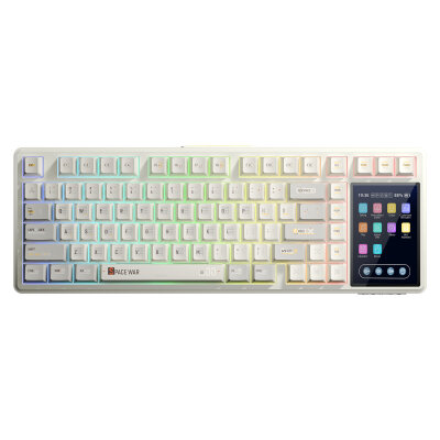 Aula L99 4 inç Akıllı Dokunmatik Ekranlı 3 Mod RGB Hot Swap Caramel Latte Switch Mekanik Kablosuz Oyuncu Klavyesi Bej