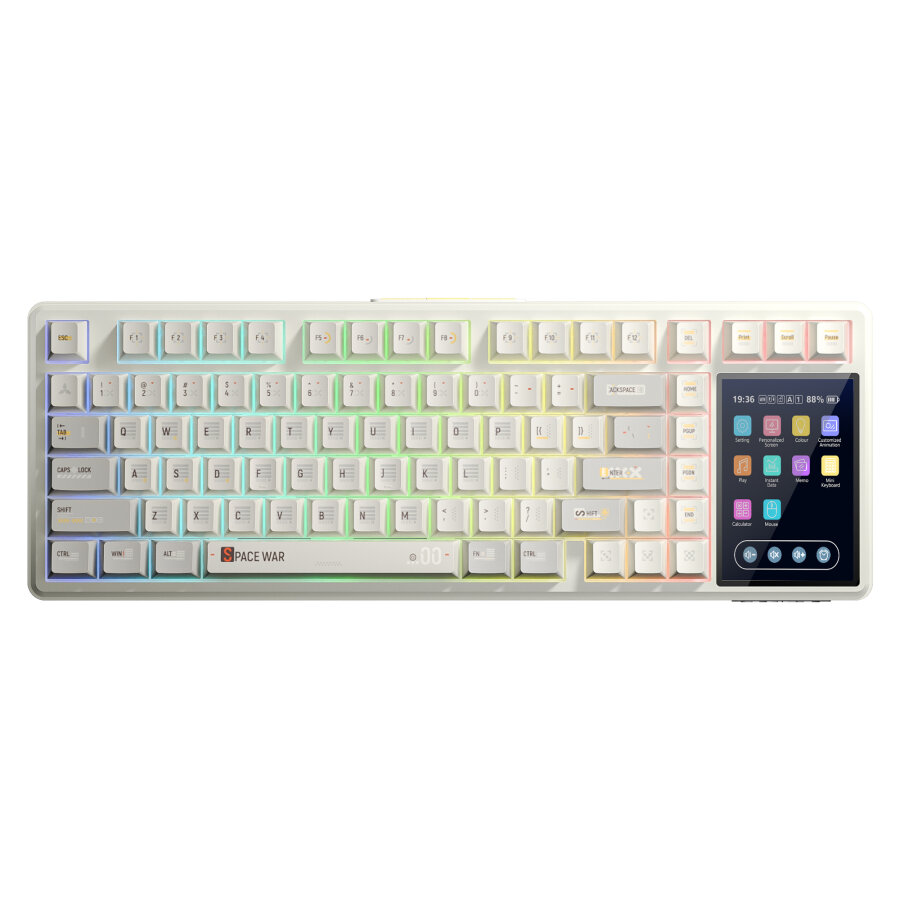 Aula L99 4 inç Akıllı Dokunmatik Ekranlı 3 Mod RGB Hot Swap Caramel Latte Switch Mekanik Kablosuz Oyuncu Klavyesi Bej - 1