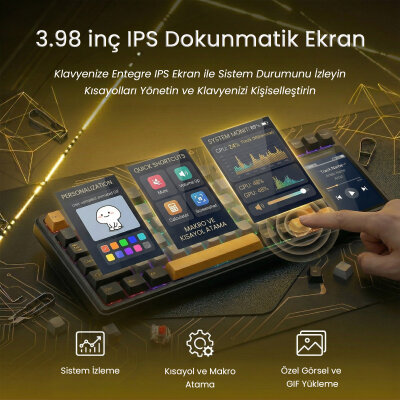 Aula L99 4 inç Akıllı Dokunmatik Ekranlı 3 Mod RGB Hot Swap Caramel Latte Switch Mekanik Kablosuz Oyuncu Klavyesi Bej - 3
