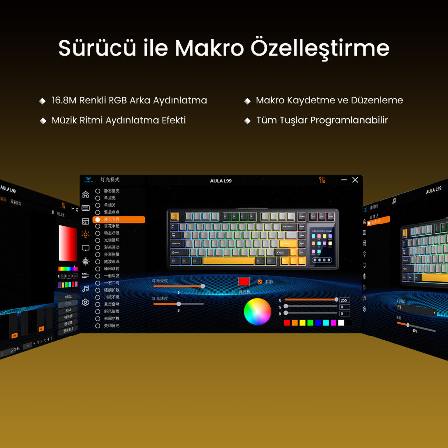 Aula L99 4 inç Akıllı Dokunmatik Ekranlı 3 Mod RGB Hot Swap Caramel Latte Switch Mekanik Kablosuz Oyuncu Klavyesi Bej - 7