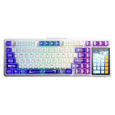 Aula L99 4 inç Akıllı Dokunmatik Ekranlı 3 Mod RGB Hot Swap Caramel Latte Switch Mekanik Kablosuz Oyuncu Klavyesi Mor 