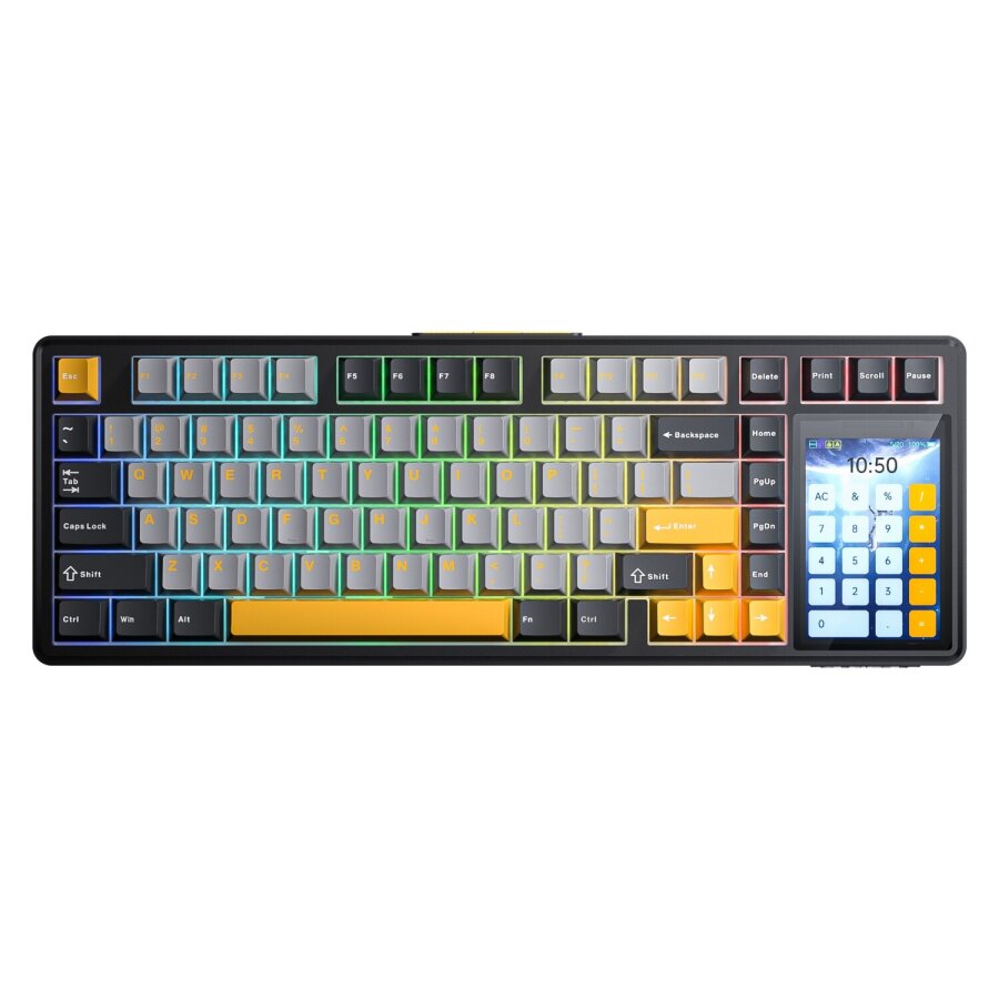 Aula L99 4 İnç Akıllı Dokunmatik Ekranlı 3 Modlu RGB Hot Swap Raindrop Switch Mekanik Kablosuz Oyuncu Klavyesi Turuncu - 1