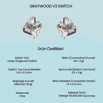 Aula Leobog GrayWood V3 Lineer Mekanik Switch 100 Adet - 2