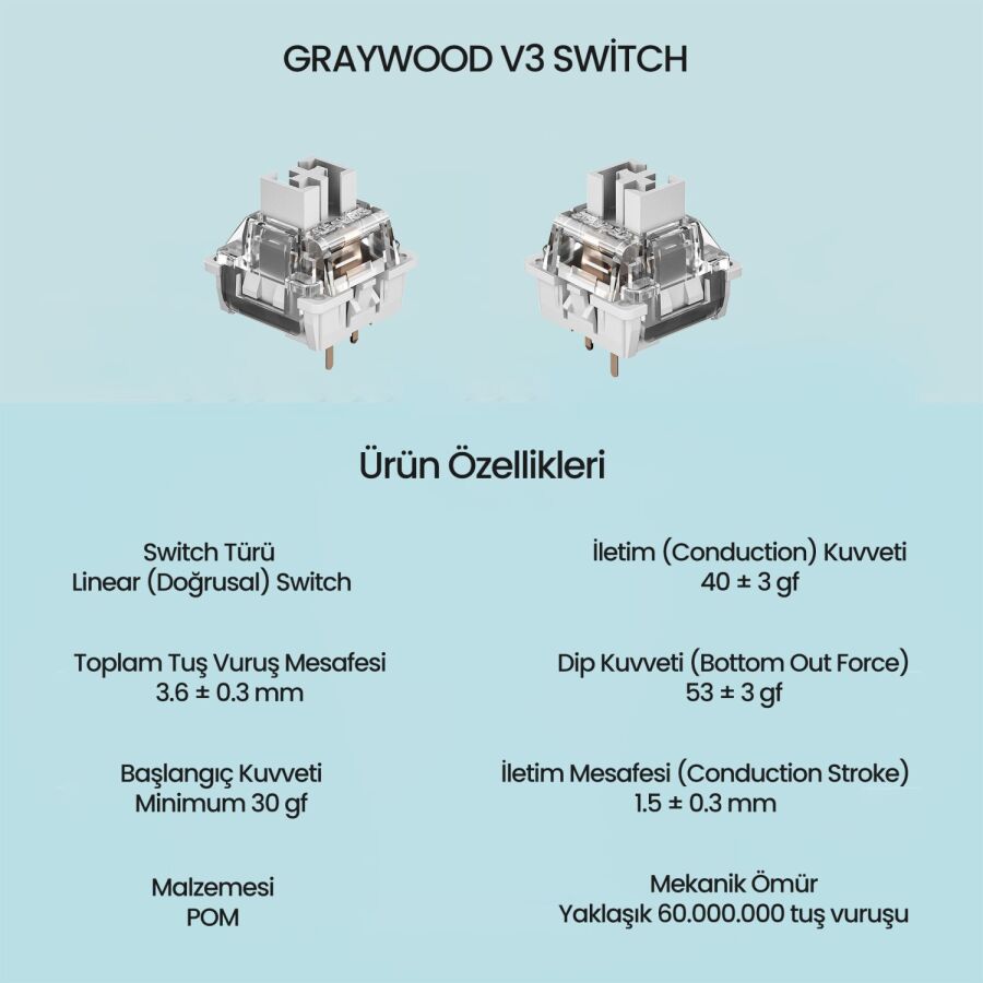 Aula Leobog GrayWood V3 Lineer Mekanik Switch 100 Adet - 2