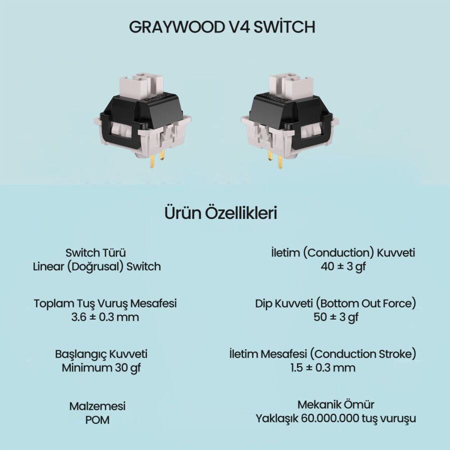Aula Leobog GrayWood V4 Lineer Mekanik Switch 100 Adet - 2