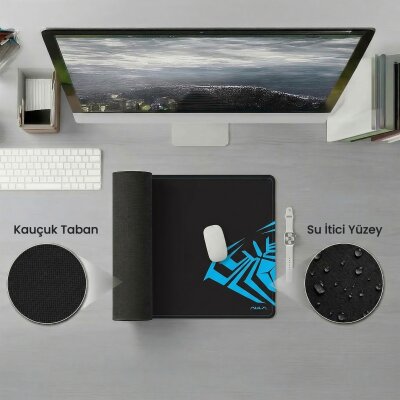 Aula MP-XL 90x40cm Gaming Oyuncu Mousepad Kaymaz Tabanlı Kenar Dikişli Siyah - 2