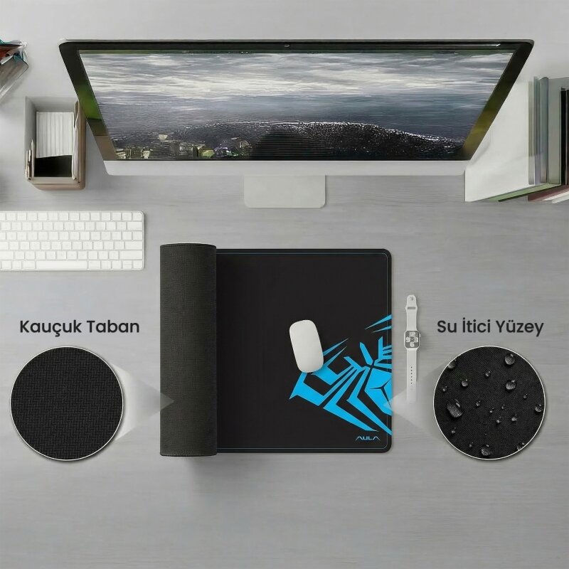 Aula MP-XL 90x40cm Gaming Oyuncu Mousepad Kaymaz Tabanlı Kenar Dikişli Siyah - 2