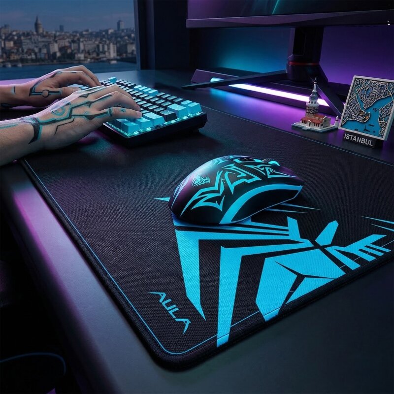 Aula MP-XL 90x40cm Gaming Oyuncu Mousepad Kaymaz Tabanlı Kenar Dikişli Siyah - 5