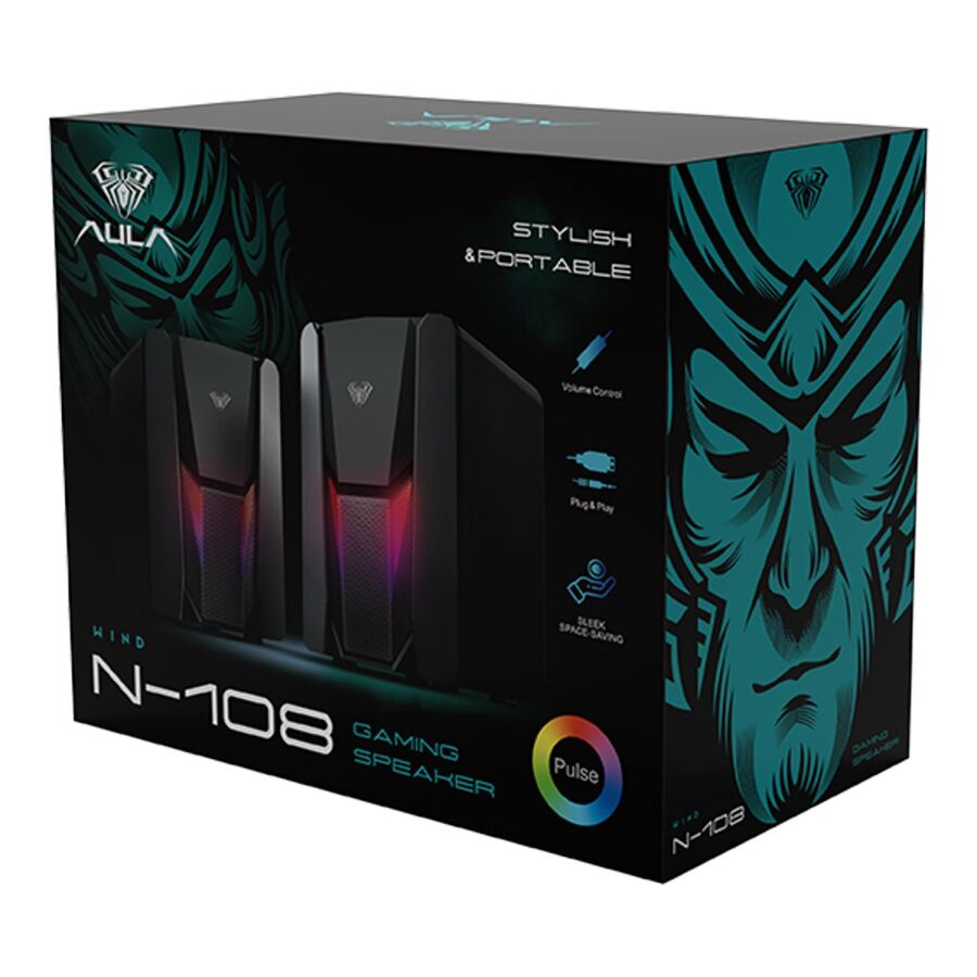 Aula N-108 1+1 USB/Aux Stereo 2.0 RGB Masaüstü Gaming Oyuncu Hoparlör Speaker Ses Sistemi - 5